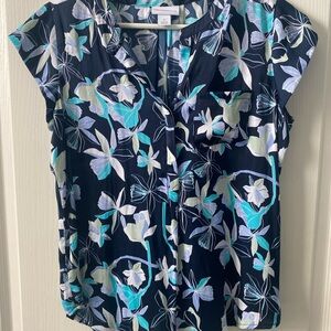 Liz Claiborne Navy Floral Blouse